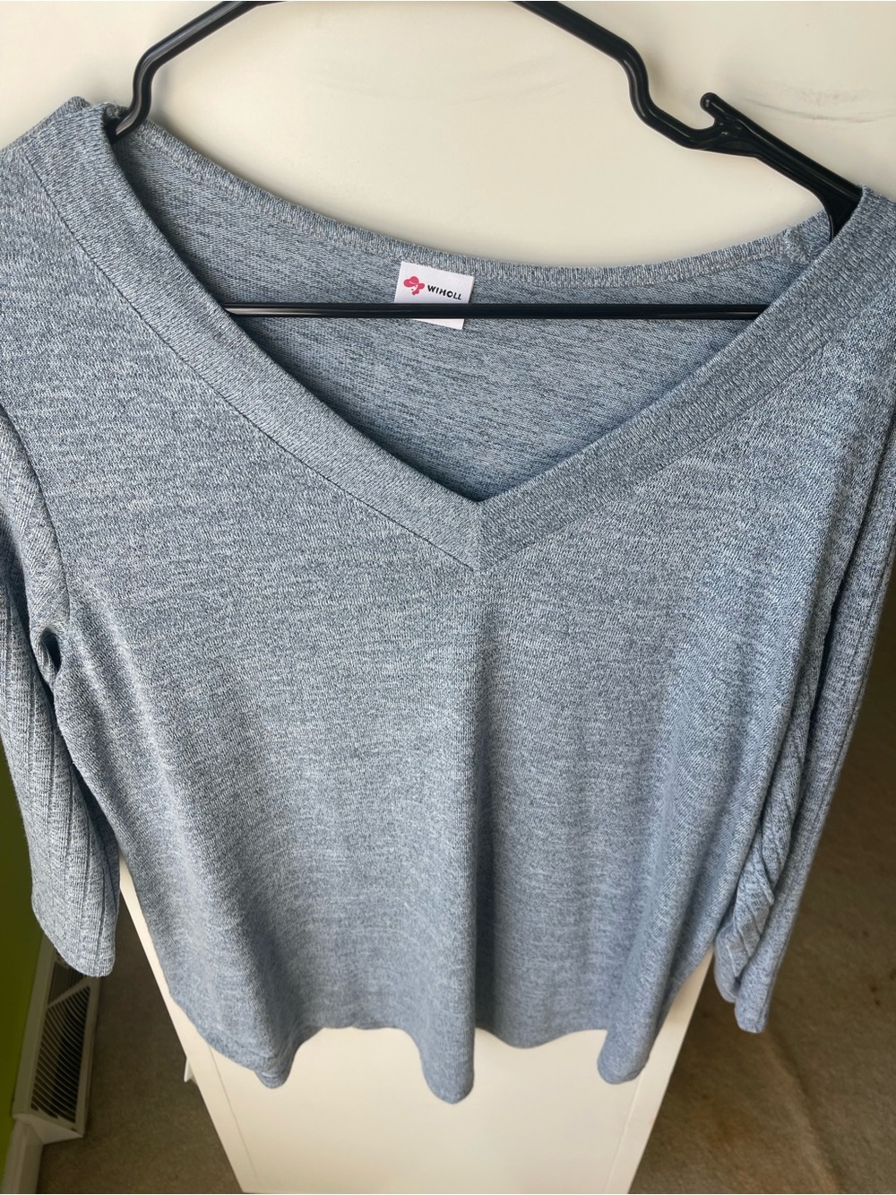 & Other Stories Heather Gray V-Neck Long Sleeve Top